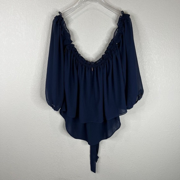Misa LA Livey Top Navy Off The Shoulder Halter Blouse Chiffon Womens Size Medium - Picture 10 of 16